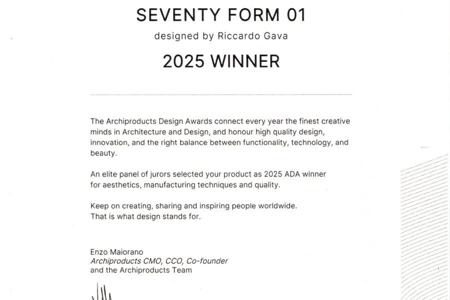 Seventy • Form a été sélectionnée aux Archiproducts Design Awards 2025 - Ideagroup